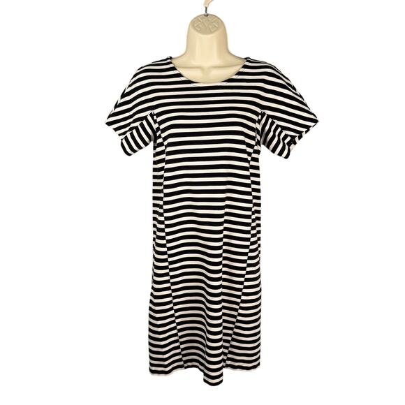 J. Crew Dresses & Skirts - J Crew Dress Womens Small Black White Stripe Shift Seamed Cotton Stretch C6514
